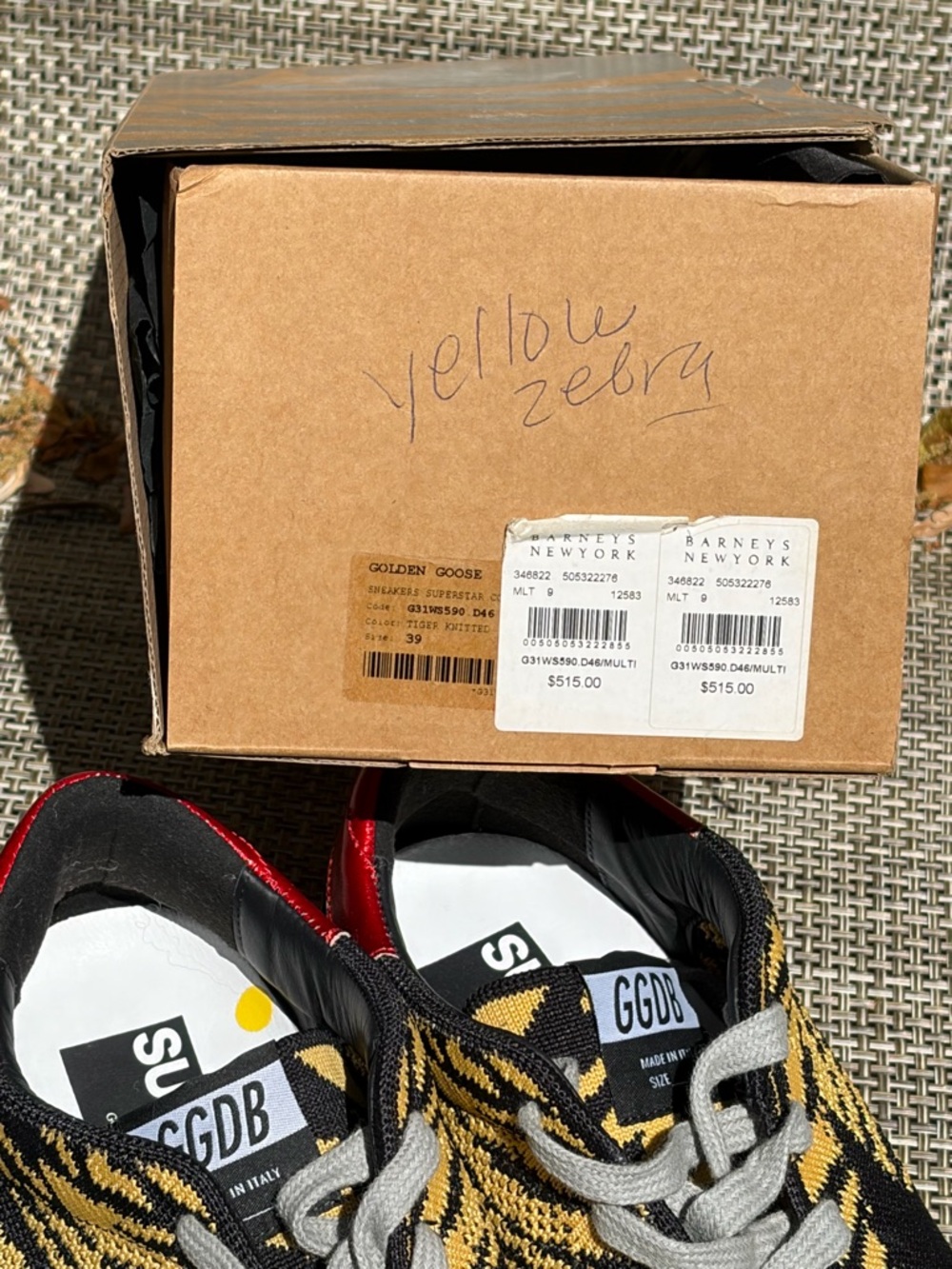 NIB Golden Goose Women’s 39 Tiger Knitted NIB Yellow Black Red Metallic Rtl $515 - Picture 4 of 13